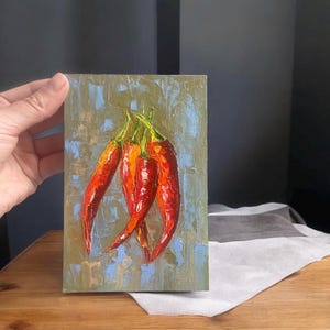 Pintura al óleo de chile, arte de cocina texturizado, estilo moderno, comida vegetal