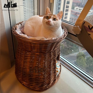 Willow Basket for Cat, Natural Material Cat Bed,Handwoven Wicker House for Cat, House, Small Dog Wicker Pet Basket Cat,Cave Pet Cave Natural