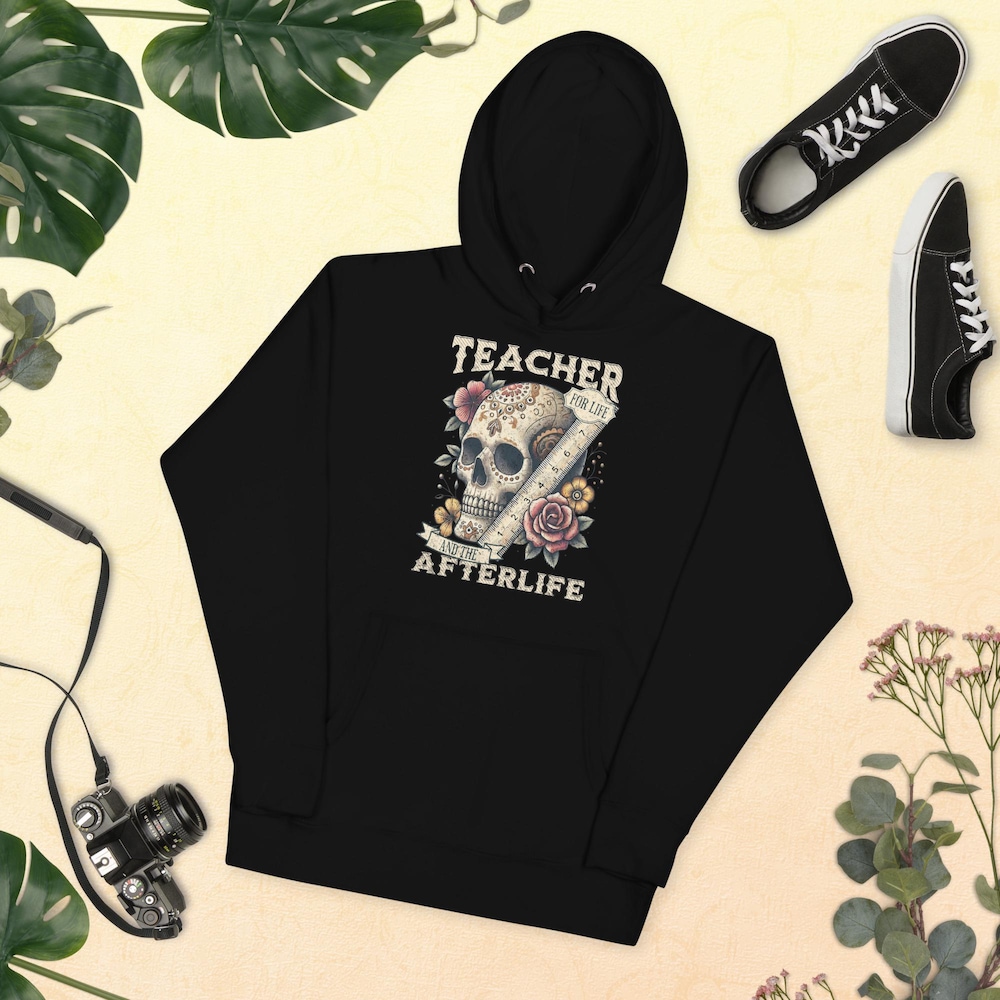Día De Los Muertos Teacher Hoodie – Mexican Halloween Hoodie | Skull Hoodie | Katrina Skeleton Hoodie | Sugar Skull Floral Hoodie Donuink Store
