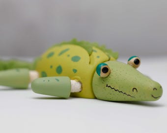 6" wide - Hand painted colorful alligator figurine