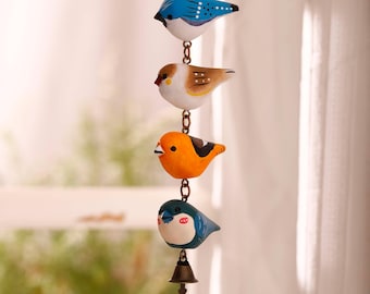 Hand Painted Wooden Bird Hanging Decor, Colorful Bird Ornament , Cute Window or Door Hanging, Bird Lover Gift, Cottagecore Home Decor