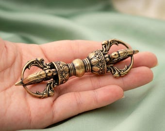 Brass Tibetan Vajra Dorje, Small Buddhist Meditation Tool, Zen Altar Decor Spiritual Gift