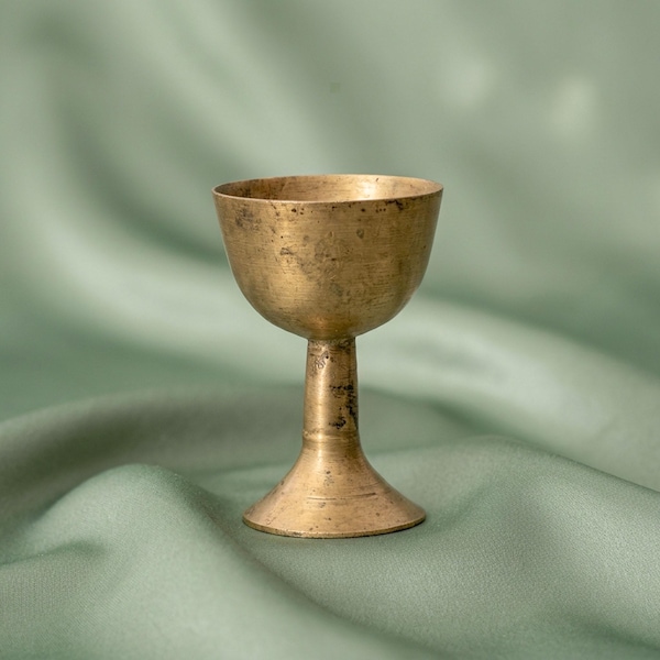 Miniature Brass Goblet, Tiny Metal Chalice Statue, Vintage Style Altar Decor, Curio Cabinet Accent