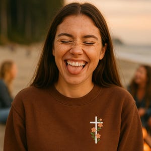 Embroidered Christian Crewneck Sweatshirt – Women’s Cross Sweater