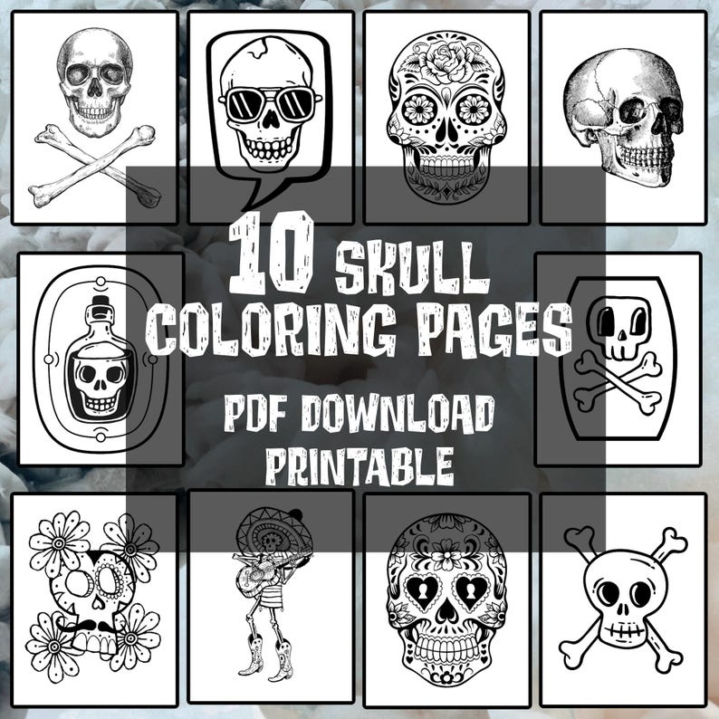 10 Skull Coloring Pages - PDF Download & Printable - Etsy