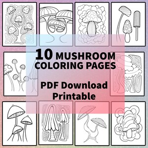 10 Digital Mushroom Coloring Pages - Downloadable & Printable - Cute Fungi