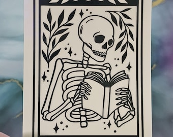 The Reader | Tarot Card | Skeleton | Holographic| 3" Bookish Glossy | Waterproof | Vinyl Sticker | Decal