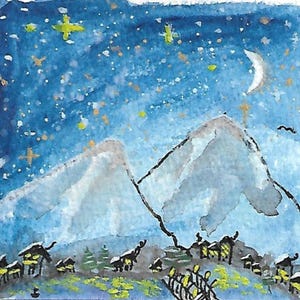 Cartão de felicitações em branco Snowy Mountain Village (Velaris)