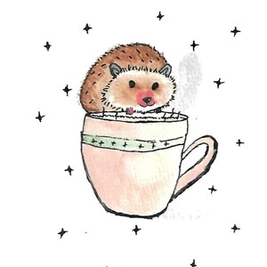 Ouriço em uma caneca Cartão de felicitações em branco