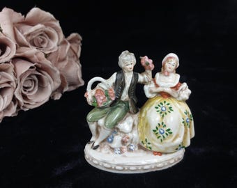 Antique German Porcelain Figurine | Romantic Couple 1859 | Thuringian Folk Art | Victorian Era Decor