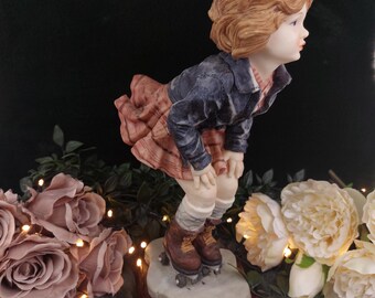 Vintage European Resin Figurine: Roller Skating Girl, 13"