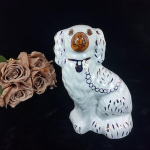 Antique Staffordshire Porcelain Dog | White Glazed Spaniel | 9&quot; Victorian Pottery | Circa 1850