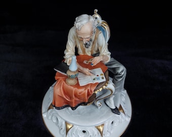 Vintage Tiche Galletti Porcelain Figurine: Italian Stamp Collector Art