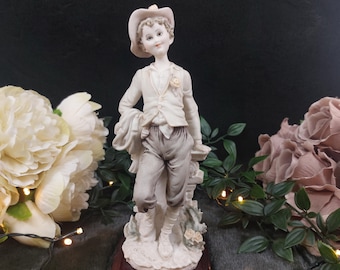 Giuseppe Armani Capodimonte Porcelain Figurine - Boy Leaning on Wall, Signed Italian Art, 1980s Collectible