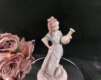 Capodimonte A. Belcari Figurine, 1987 Italian Porcelain Lady with Vase, 7.5"