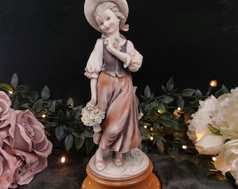 Giuseppe Armani Capodimonte "Girl with a Basket of Flowers" - 1982 Florence Signed 11" Figurine