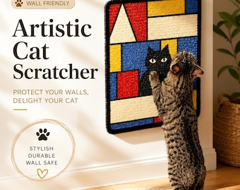 Natural Sisal Wall-Mounted Cat Scratcher Mat | Cat Scratching Board with Painting