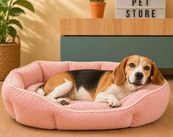 Plush Orthopedic Dog Bed, Supportive Calming Bed for Medium Large Dogs, Washable Anti-Slip Cushion