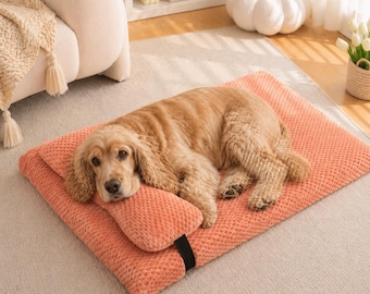 Colchoneta para perros con almohada, cama suave de felpa para gatos y perros, cojín antideslizante lavable para perros pequeños y grandes.