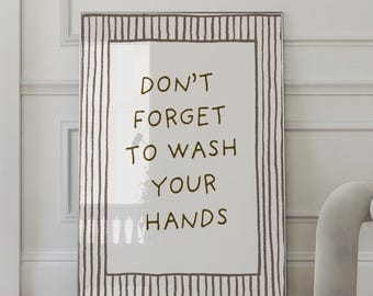 Wash Your Hands Trendy Bathroom Art Print: Hand-Drawn Lines Washroom Decor (Digital Download)