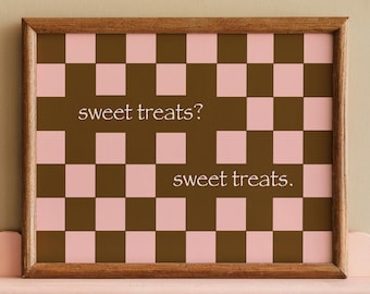 Sweet Treat Art Print, Funny Kitchen Typography Poster, Pink Checkered Decor (Digital Download)