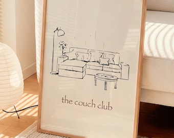 The Couch Club Print, Minimalist Living Room Art, Trendy Home Decor (Digital Download)