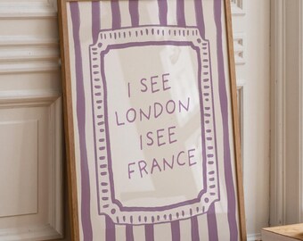 I See London I See France Wall Art: Purple Stripes  Bathroom Decor, Humorous Toilet Wall Art (Digital Download)