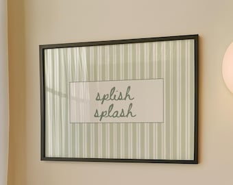 Splish Splash Bathroom Print, Green Stripes, Comfort Room Decor (Digital Download)