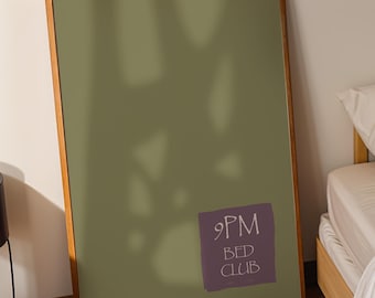 9pm Bed Club Print: Funny Bedroom Wall Art, Trendy Typography Poster (Digital Download)