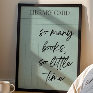 Library Card Print, So Many Books, Minimalist Wall Art