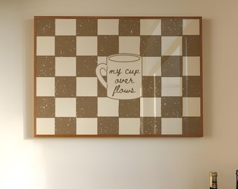My Cup Overflows Print: Hand-Drawn Typography Poster, Brown Christian Decor (Digital Download)