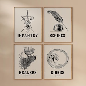 Set of 4 Fourth Wing Wall Art Prints,  Posters, Booktok Bookish Merch art printable wall decor Gift