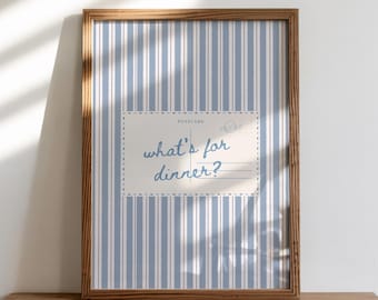 Estampe « What's for dinner », impression cuisine, oeuvre d'art murale à rayures bleues, oeuvre d'art originale et tendance (téléchargement numérique)