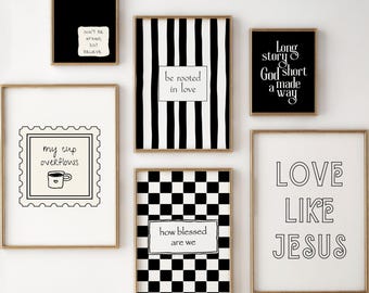 Black and White Christian Wall Art Set, Modern Bible Quote Prints (Digital Download)