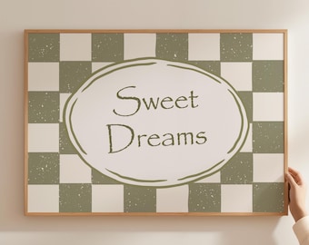 Sweet Dreams Print: Green Bedroom Wall Art, Trendy Typography Poster (Digital Download)