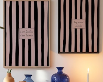 Stripes Bathroom Gallery Prints, Minimalist Funny Toilet Humor, Typography Wall Art, Set of 2 (Digital Download)