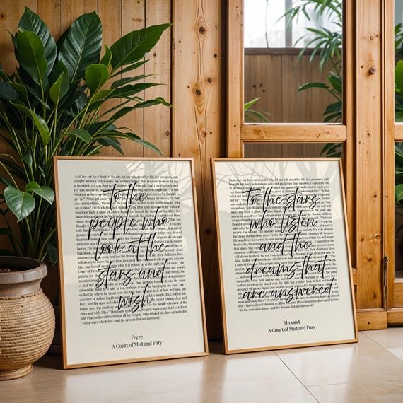 Set of 2 Acotar Wall Art, To the Stars Who Listen, Velaris Print, ACOTAR Prints, Feyre Quote Print, Rhysand Quote Print, Digital Download