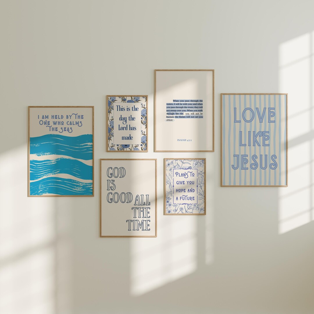 Blue Bible Verse Wall Art Set, Christian Home Decor (digital Download ...