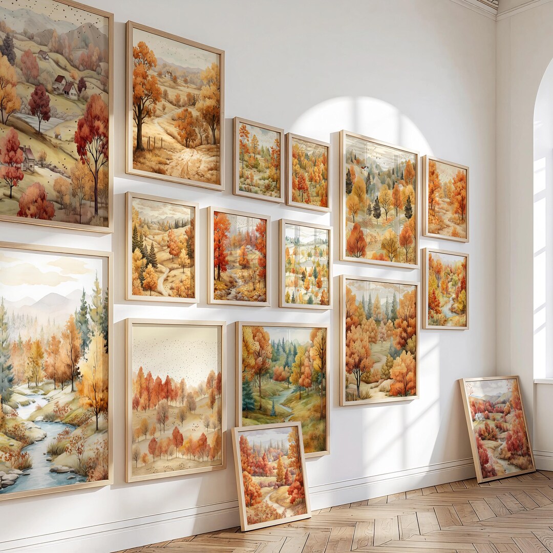 Vintage Autumn Watercolor Art Prints, Fall Gallery Wall Set (digital ...