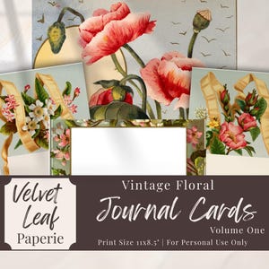 Vintage Floral Journal Cards Printable – Junk Journal Ephemera, Digital Download, Scrapbooking Collage Sheet 8.5x11” Vol. 1