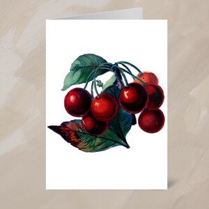 Carte de correspondance cerises imprimable, carte de correspondance vierge moderne sur le thème des fruits, joli motif cerise, parfaite pour toutes les occasions