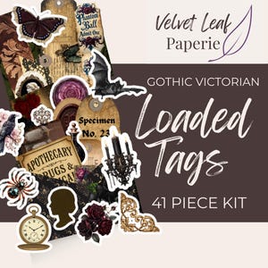 Gothic Victorian Loaded Tags Kit – Printable Ephemera Pockets, Dark Romance Junk Journal, Halloween Collage, Vintage Roses & Spiders