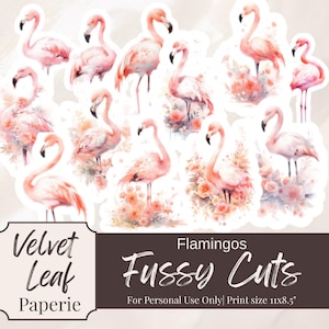 Fussy Cuts, Pink Flamingos, tropical birds, Junk Journal Papers, Printable Ephemera Paper Craft, Collage Sheet 11 x 8.5, scrapbook supplies