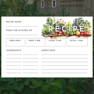 Carte de recette de jardin végétarien imprimable, modèle numérique recto-verso, cartes de livre de cuisine de légumes, organisateur de cuisine, téléchargement immédiat