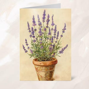 Blühender Lavendel druckbare Karte - Kräuterblumennote, DIY Grußkarte für alle Gelegenheiten, einzigartiges Schreibwarengeschenk
