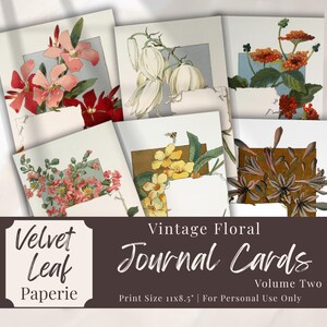 Vintage Floral Journal Cards Printable – Junk Journal Ephemera Digital Download, Scrapbooking Collage Sheet 8.5x11” Vol. 2