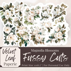 Magnolia Blossoms Fussy Cuts Printable Ephemera Junk Journal Papers Collage Sheet 11x8.5 for Paper Craft  Scrapbooking, Instant Download