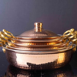 Handmade Turkish Copper Pan Set – Tin-Lined Cookware with Brass Handles