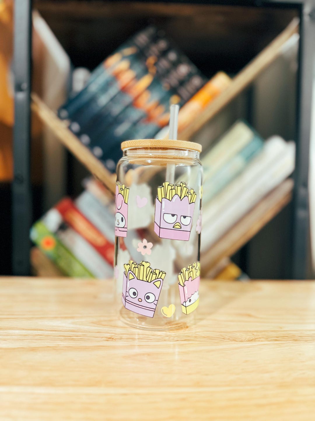 Glass Cups With Bamboo Lid and Straw - Etsy