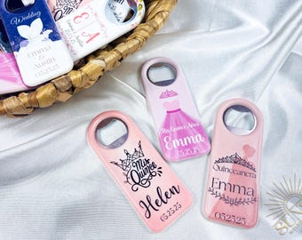 Personalized Magnet Bottle Opener Quinceanera Favor, Custom Bottle Opener, Wedding Souvenir, Magnet Bottle Opener in Bulk, Thank You Gift